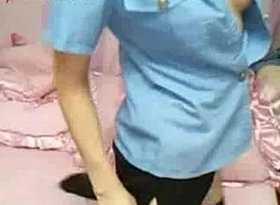 Sultry Chinese flight attendant teases in tight uniform, buccaneering to reveal juicy curves and dripping hearing mid-flight.