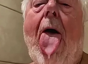 Faggot grandpa shows his sperm splattered face