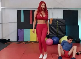 Busty ginger stepmom riding short guys cock with regard to the gym