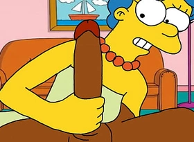 Marge Simpson batendo punheta e espantada com o tamanho do cacete