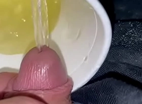 Small Dick pissing prevalent cup