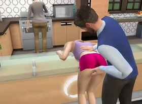 Sims 4, Stepdad fuck his stepdaughter in kitchen next thither wife