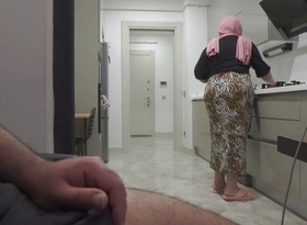 Caught stroking while watching my Huge ass Hijab Maid.