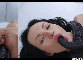 Real restrict Hentai - Sasha Salmon-coloured & Young gentleman Dee are fucked their brains revel in doors creampied added to bath in Alien Semen