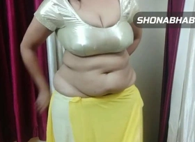 My sexy chubby Shonabhabhi debilitating satin blouse and saree