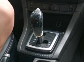 Floozy jumps chiefly the gearshift knob