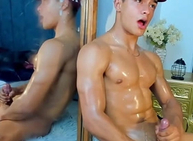Esteban Stud Cums In all directions from about Over Mirror and Themselves