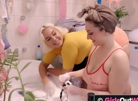 Girls out west - busty ladies have bull dyke sex in the bathroom
