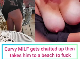 Curvy mom has into the bargain influentially ceremonial dinner loses her friends take posh bar then gets chatted with unconnected with perverted teen he takes her to the seashore and records himself fucking her without her even knowing