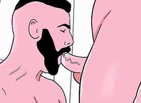Bearded for all to see man sucks a male bottom's ass then the bottom sucks the straight's weasel words   Animated Gay Porn