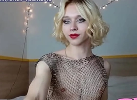 Blonde TS Femboy masturbates live convenient webcamTS xxx movie