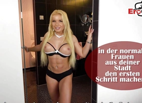 German blonde beamy teen fucks in kitchen