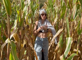 Join in matrimony gets spitroast and double creamepie by husband and his friend in public corn field