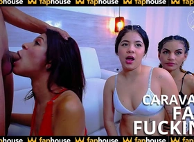 My 3 Hot Friends Give Me a Great Caravan of Hot Blowjobs