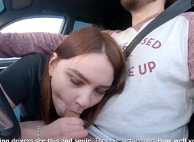 Sweet Blowjob While Driving a Lot of Cum more than Tits