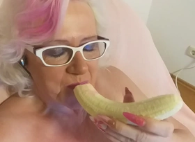 Sex-crazed Granny Sucks and Fucks a Banana