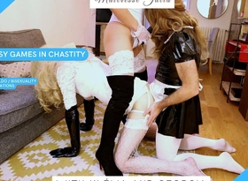 Sissy Hilarity in Chastity: Sodomy, Strapon Fellatio and Respect in a Cage - Fuck up puff up Julia and Two Sissy