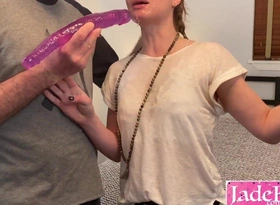 Amateur Blonde Wife Takes a Delicious Huge Dildo Deep in Her Mouth