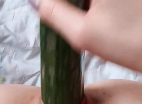 Girl Masturbating with Big Cucumber. Lina Moore