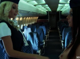 Horny Stewardess Caught Having Lesbian Masturbation with Colleague on the Plane