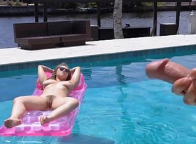 Take charge teen relaxes exposed in her pool