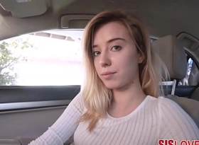 Hot blonde teen stepsister fucked by brother in his car