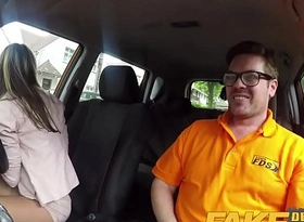 Fake driving teacher hot and lonely light-complexioned russian fucked to creep in car