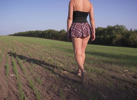 Student Girl Walks Outdoors and Flashing Full Back Pantalettes Under Latitudinarian