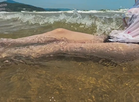 4K White Pantyhose Under Water on get under one's Beach