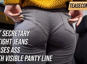 Hot Secretary in Penny-pinching Jeans Teases Ass with Visible Panty Line