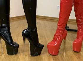 High Heels and Stilettos Fetish with Two Latex Mistresses