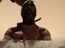 Bound and Hooded in a Bed I Have My Mouth Fucked. Ring Gag, Lot of Spit and Huge Word-of-mouth Creampie