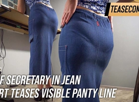 MILF Secretary encircling Jean Skirt Teases Visible Panty Line
