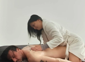 German Wife Seduces Young Guy to Cheating Fuck with Massage