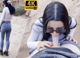 She Showed Her Face with Glasses! Deep Blowjob in a Beautiful Canyon!