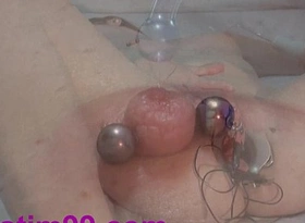 Double electro and saline nipples stimming pussy and tits