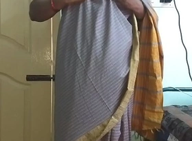 Desi indian tamil telugu kannada malayalam hindi horny cheating wife vanitha wearing grey colour saree showing big boobs and shaved pussy press hard boobs press nip rubbing pussy masturbation