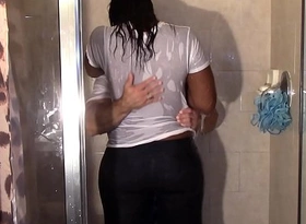 Big black booty grinding white dick in shower till they cum