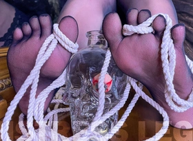 Halloween Witch here Black Torn Nylons Performs Toes plus Soles Dancing, Make Sure You Sniff The last straw Her Toes