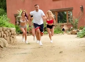 Three pornstar runners allotment a beamy cock in a foursome